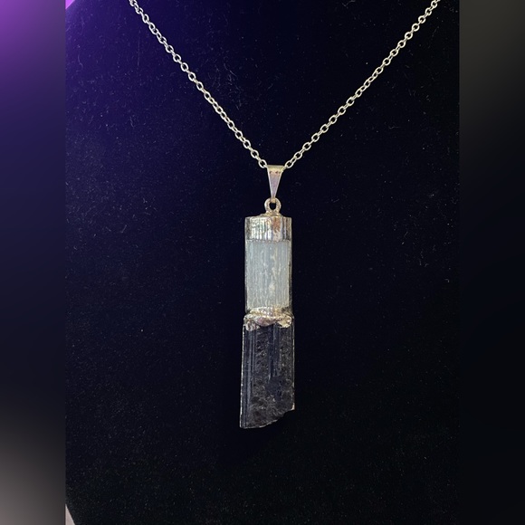 Hand Crafted Jewelry - Selenite Black Tourmaline Necklace Crystal Pendant